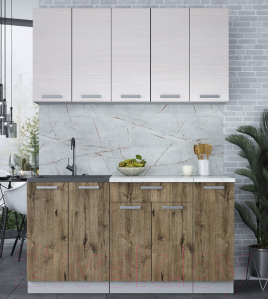 Изображение товара Кухонный гарнитур Интерлиния Мила Лайт 1.5 (вудлайн кремовый/дуб веллингтон/серый каспий)