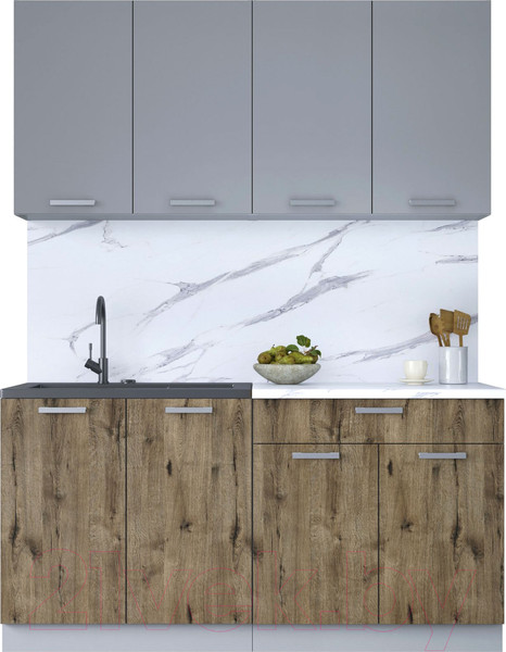 Изображение товара Кухонный гарнитур Интерлиния Мила Лайт 1.6 (серебро/дуб веллингтон/белый гранит)