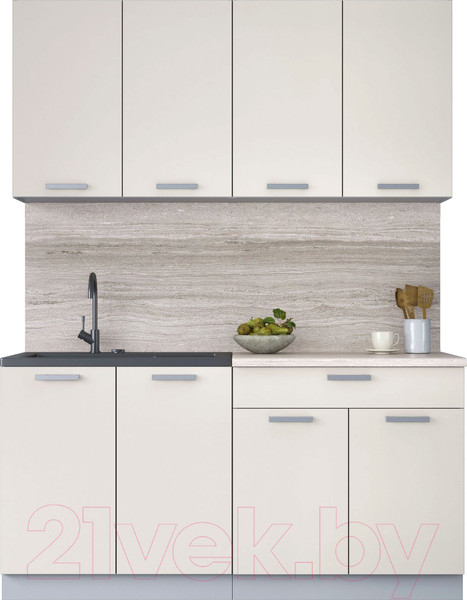 Изображение товара Кухонный гарнитур Интерлиния Мила Лайт 1.6 (персидский жемчуг/персидский жемчуг/травертин серый)