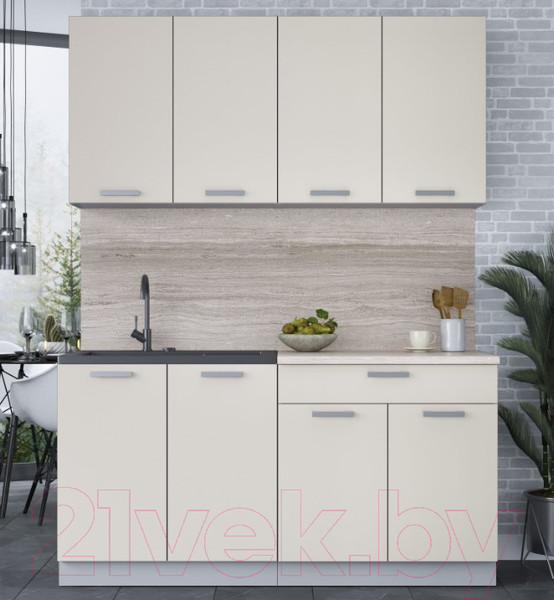 Изображение товара Кухонный гарнитур Интерлиния Мила Лайт 1.6 (персидский жемчуг/персидский жемчуг/травертин серый)