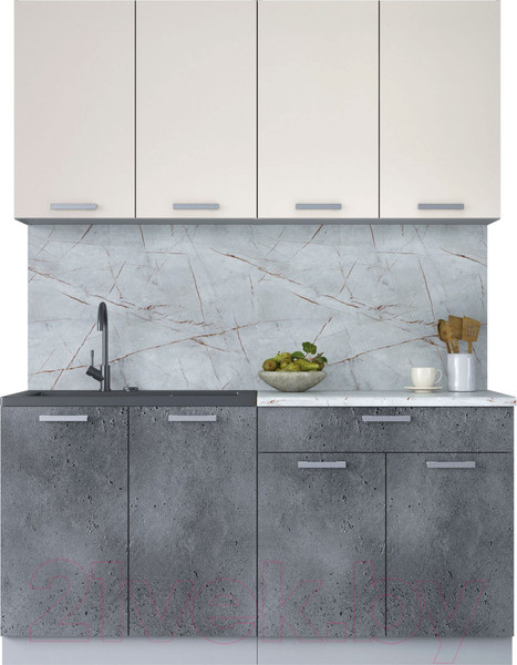 Изображение товара Кухонный гарнитур Интерлиния Мила Лайт 1.6 (персидский жемчуг/бетон портленд/серый каспий)