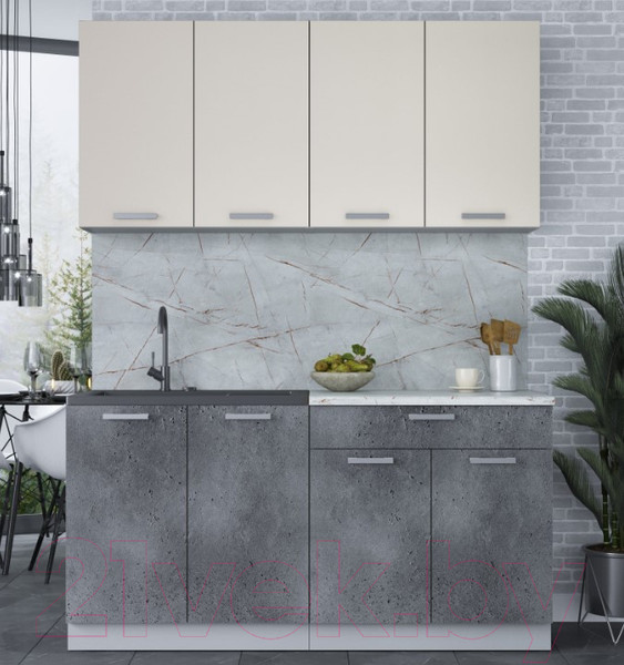 Изображение товара Кухонный гарнитур Интерлиния Мила Лайт 1.6 (персидский жемчуг/бетон портленд/серый каспий)