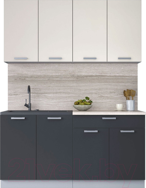 Изображение товара Кухонный гарнитур Интерлиния Мила Лайт 1.6 (персидский жемчуг/антрацит/травертин серый)