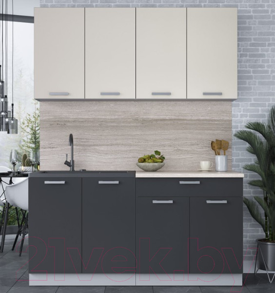 Изображение товара Кухонный гарнитур Интерлиния Мила Лайт 1.6 (персидский жемчуг/антрацит/травертин серый)