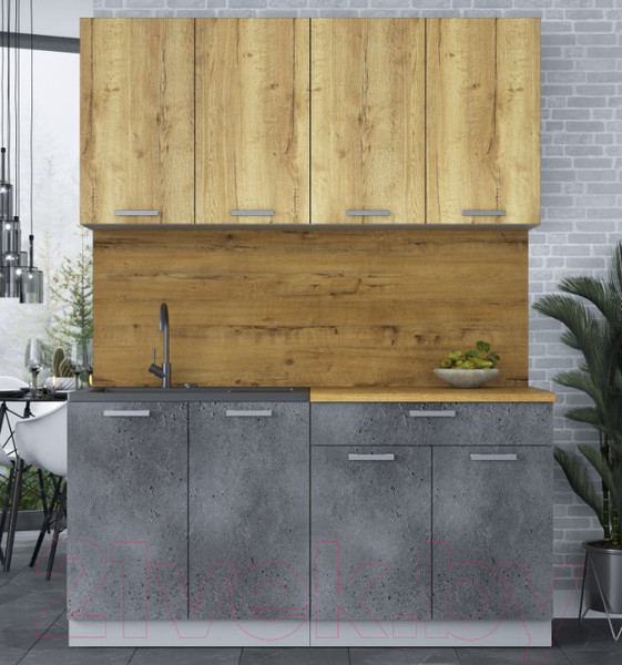 Изображение товара Кухонный гарнитур Интерлиния Мила Лайт 1.6 (дуб золотой/бетон портленд/дуб бунратти)