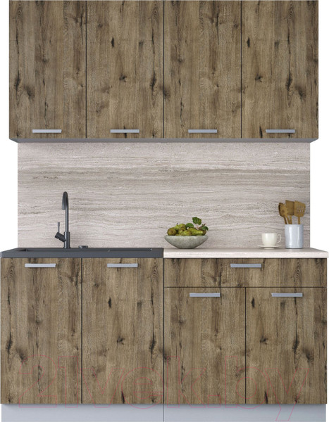 Изображение товара Кухонный гарнитур Интерлиния Мила Лайт 1.6 (дуб веллингтон/дуб веллингтон/травертин серый)