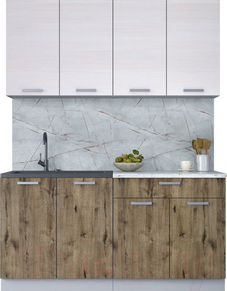 Изображение товара Кухонный гарнитур Интерлиния Мила Лайт 1.6 (вудлайн кремовый/дуб веллингтон/серый каспий)