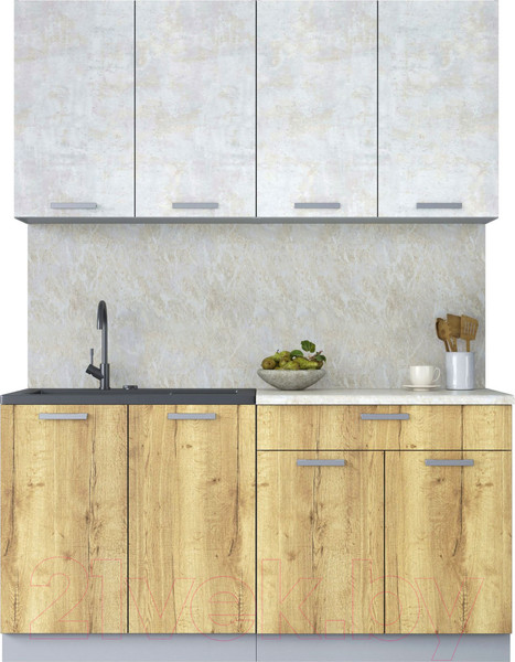 Изображение товара Кухонный гарнитур Интерлиния Мила Лайт 1.6 (бетон лайт/дуб золотой/опал светлый)