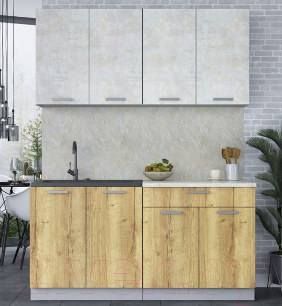 Изображение товара Кухонный гарнитур Интерлиния Мила Лайт 1.6 (бетон лайт/дуб золотой/опал светлый)