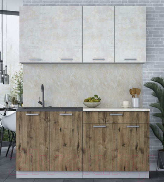 Изображение товара Кухонный гарнитур Интерлиния Мила Лайт 1.6 (бетон лайт/дуб веллингтон/опал светлый)