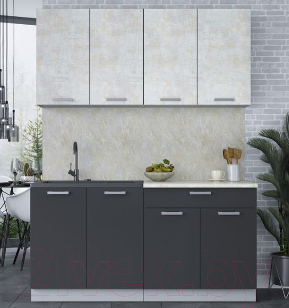 Изображение товара Кухонный гарнитур Интерлиния Мила Лайт 1.6 (бетон лайт/антрацит/опал светлый)