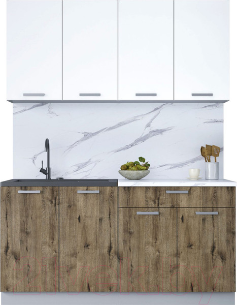 Изображение товара Кухонный гарнитур Интерлиния Мила Лайт 1.6 (белый платинум/дуб веллингтон/белый гранит)