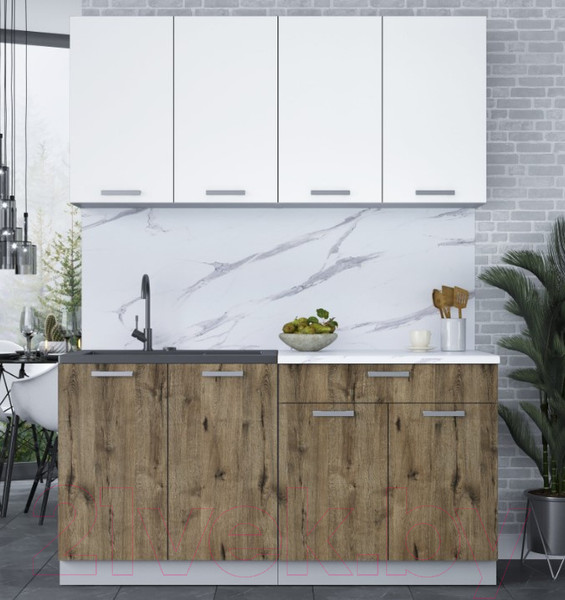 Изображение товара Кухонный гарнитур Интерлиния Мила Лайт 1.6 (белый платинум/дуб веллингтон/белый гранит)