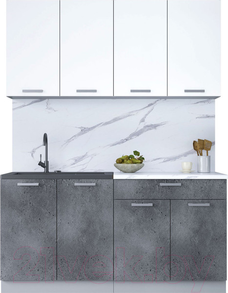 Изображение товара Кухонный гарнитур Интерлиния Мила Лайт 1.6 (белый платинум/бетон портленд/белый гранит)