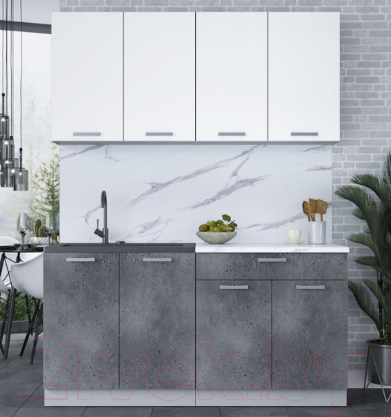 Изображение товара Кухонный гарнитур Интерлиния Мила Лайт 1.6 (белый платинум/бетон портленд/белый гранит)