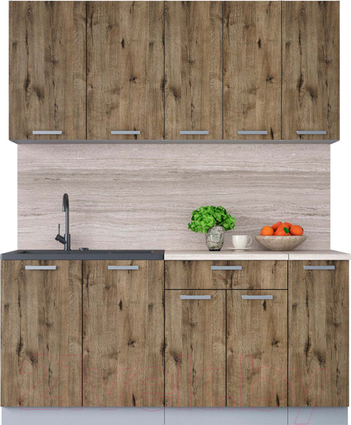 Изображение товара Кухонный гарнитур Интерлиния Мила Лайт 1.7 (дуб веллингтон/дуб веллингтон/травертин серый)