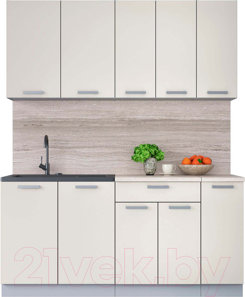 Изображение товара Кухонный гарнитур Интерлиния Мила Лайт 1.7 (персидский жемчуг/персидский жемчуг/травертин серый)