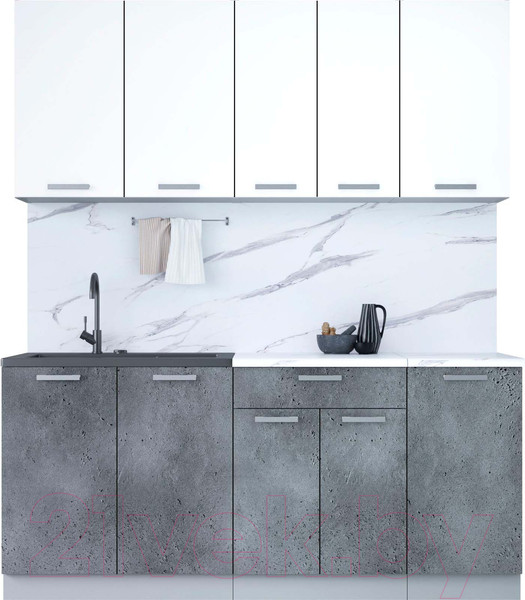 Изображение товара Кухонный гарнитур Интерлиния Мила Лайт 1.8 (белый платинум/бетон портленд/белый гранит)