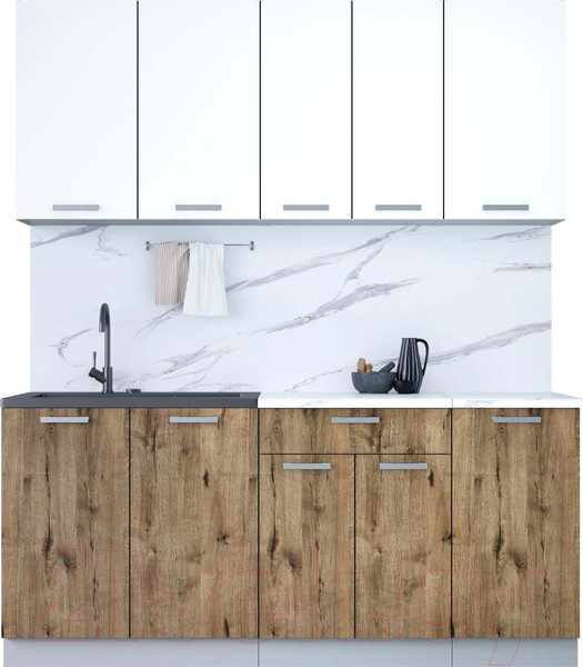 Изображение товара Кухонный гарнитур Интерлиния Мила Лайт 1.8 (белый платинум/дуб веллингтон/белый гранит)