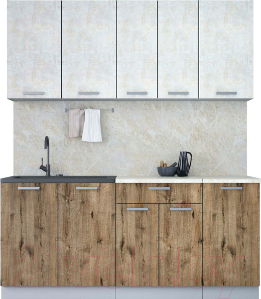 Изображение товара Кухонный гарнитур Интерлиния Мила Лайт 1.8 (бетон лайт/дуб веллингтон/опал светлый)