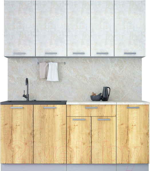 Изображение товара Кухонный гарнитур Интерлиния Мила Лайт 1.8 (бетон лайт/дуб золотой/опал светлый)