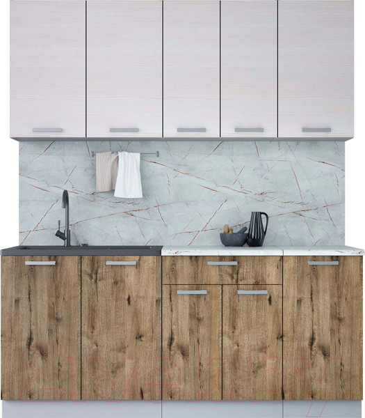 Изображение товара Кухонный гарнитур Интерлиния Мила Лайт 1.8 (вудлайн кремовый/дуб веллингтон/серый каспий)