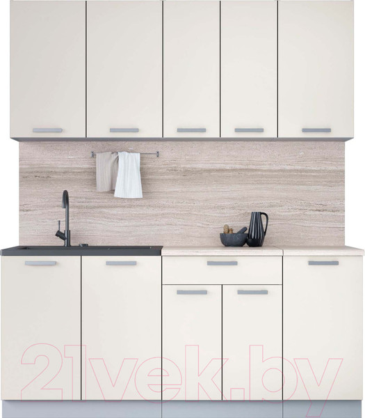 Изображение товара Кухонный гарнитур Интерлиния Мила Лайт 1.8 (персидский жемчуг/персидский жемчуг/травертин серый)