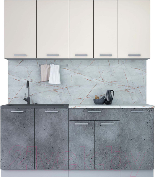 Изображение товара Кухонный гарнитур Интерлиния Мила Лайт 1.8 (персидский жемчуг/бетон портленд/серый каспий)