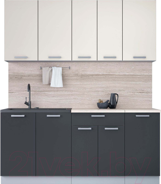 Изображение товара Кухонный гарнитур Интерлиния Мила Лайт 1.8 (персидский жемчуг/антрацит/травертин серый)