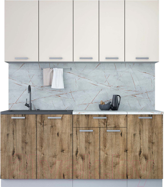 Изображение товара Кухонный гарнитур Интерлиния Мила Лайт 1.8 (персидский жемчуг/дуб веллингтон/серый каспий)