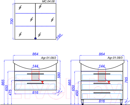 Изображение товара Тумба под умывальник Aqwella Allegro 85 / Agr.01.08/3