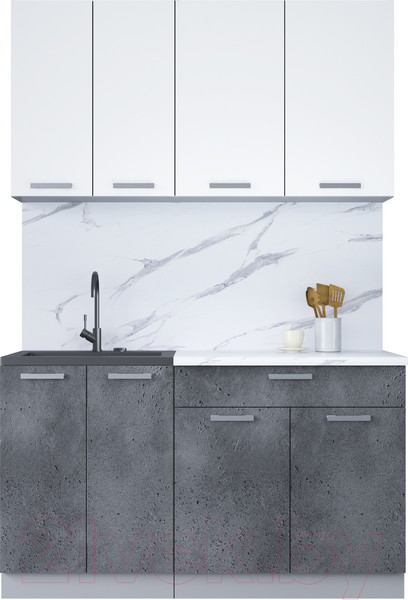 Изображение товара Кухонный гарнитур Интерлиния Мила Лайт 1.4-60 (белый платинум/бетон портленд/белый гранит)