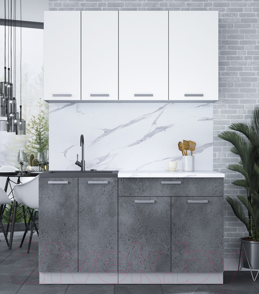 Изображение товара Кухонный гарнитур Интерлиния Мила Лайт 1.4-60 (белый платинум/бетон портленд/белый гранит)