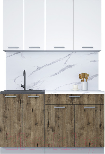 Изображение товара Кухонный гарнитур Интерлиния Мила Лайт 1.4-60 (белый платинум/дуб веллингтон/белый гранит)