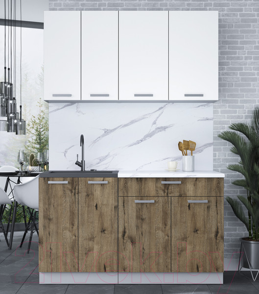 Изображение товара Кухонный гарнитур Интерлиния Мила Лайт 1.4-60 (белый платинум/дуб веллингтон/белый гранит)