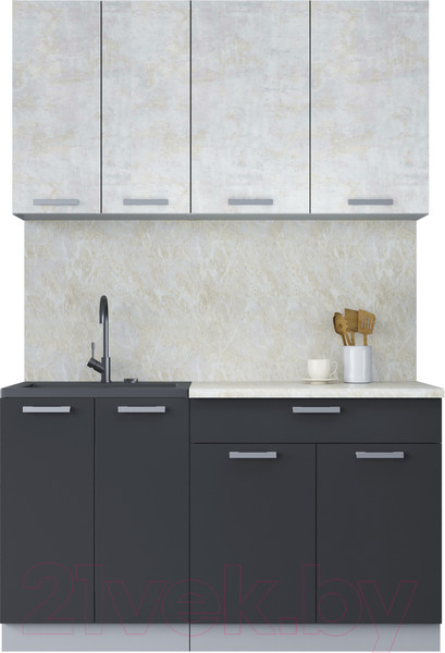 Изображение товара Кухонный гарнитур Интерлиния Мила Лайт 1.4-60 (бетон лайт/антрацит/опал светлый)