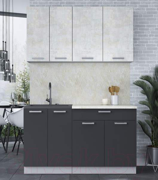 Изображение товара Кухонный гарнитур Интерлиния Мила Лайт 1.4-60 (бетон лайт/антрацит/опал светлый)