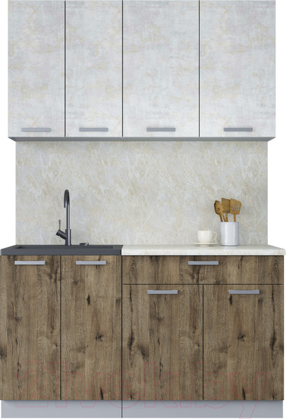 Изображение товара Кухонный гарнитур Интерлиния Мила Лайт 1.4-60 (бетон лайт/дуб веллингтон/опал светлый)