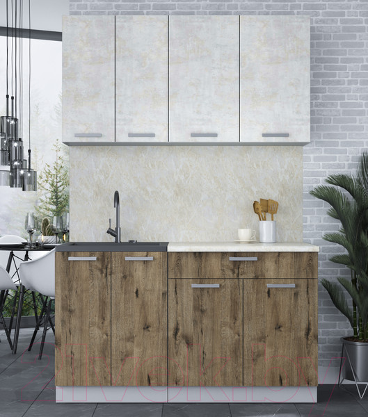 Изображение товара Кухонный гарнитур Интерлиния Мила Лайт 1.4-60 (бетон лайт/дуб веллингтон/опал светлый)