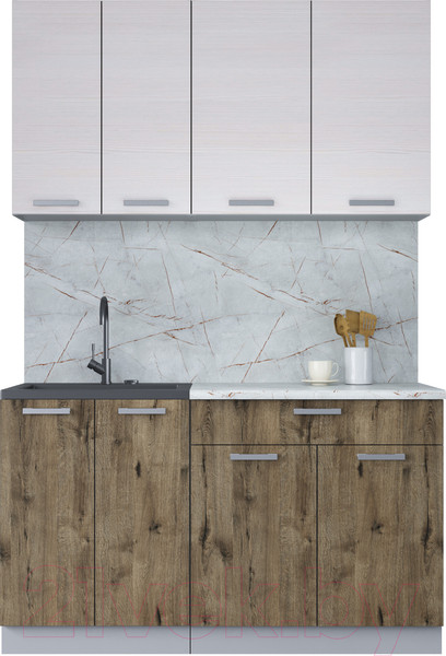 Изображение товара Кухонный гарнитур Интерлиния Мила Лайт 1.4-60 (вудлайн кремовый/дуб веллингтон/серый каспий)