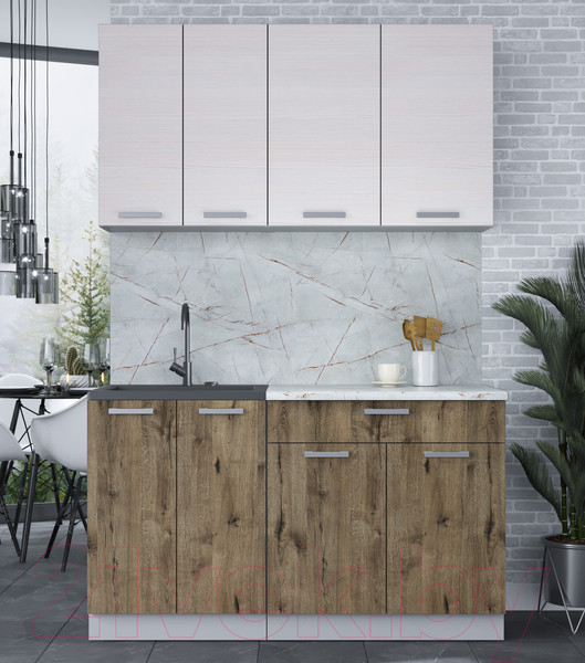 Изображение товара Кухонный гарнитур Интерлиния Мила Лайт 1.4-60 (вудлайн кремовый/дуб веллингтон/серый каспий)