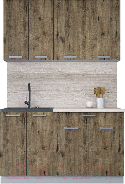 Изображение товара Кухонный гарнитур Интерлиния Мила Лайт 1.4-60 (дуб веллингтон/дуб веллингтон/травертин серый)