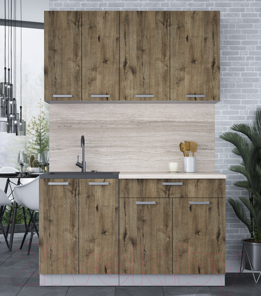 Изображение товара Кухонный гарнитур Интерлиния Мила Лайт 1.4-60 (дуб веллингтон/дуб веллингтон/травертин серый)