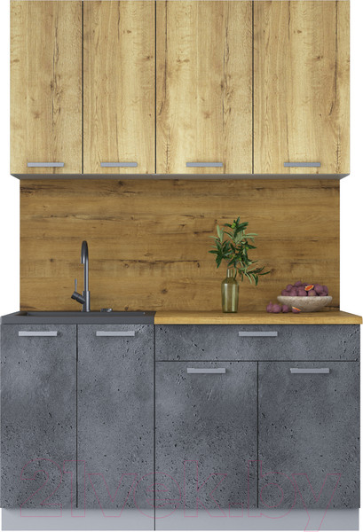 Изображение товара Кухонный гарнитур Интерлиния Мила Лайт 1.4-60 (дуб золотой/бетон портленд/дуб бунратти)
