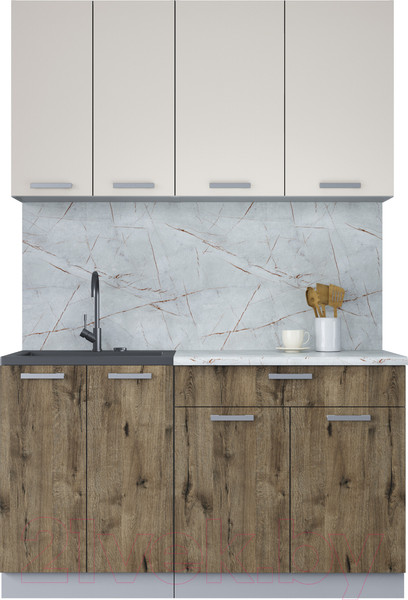 Изображение товара Кухонный гарнитур Интерлиния Мила Лайт 1.4-60 (персидский жемчуг/дуб веллингтон/серый каспий)