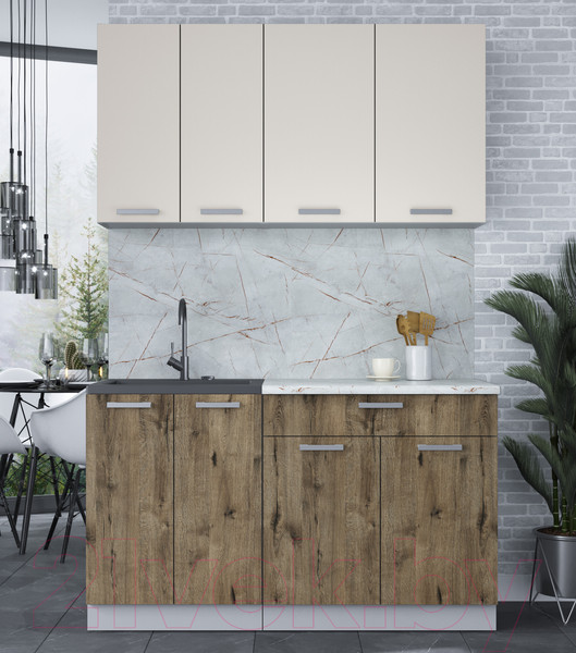 Изображение товара Кухонный гарнитур Интерлиния Мила Лайт 1.4-60 (персидский жемчуг/дуб веллингтон/серый каспий)