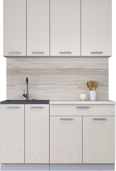 Изображение товара Кухонный гарнитур Интерлиния Мила Лайт 1.4-60 (персидский жемчуг/персидский жемчуг/травертин серый)