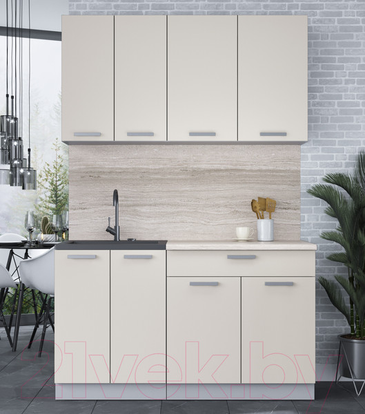 Изображение товара Кухонный гарнитур Интерлиния Мила Лайт 1.4-60 (персидский жемчуг/персидский жемчуг/травертин серый)