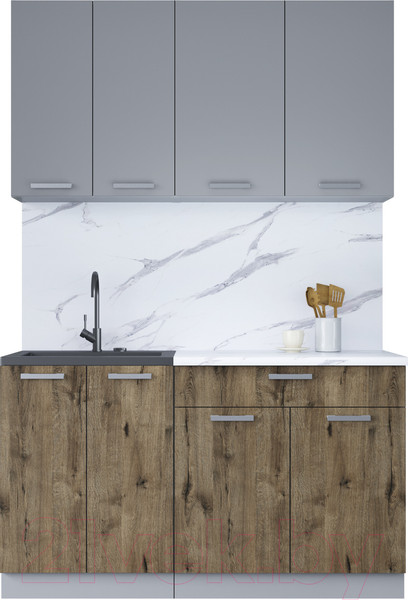 Изображение товара Кухонный гарнитур Интерлиния Мила Лайт 1.4-60 (серебристый/дуб веллингтон/белый гранит)