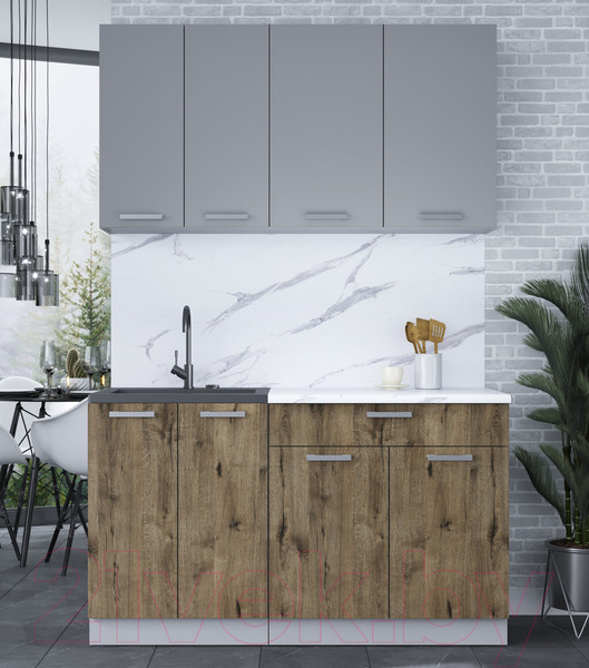 Изображение товара Кухонный гарнитур Интерлиния Мила Лайт 1.4-60 (серебристый/дуб веллингтон/белый гранит)